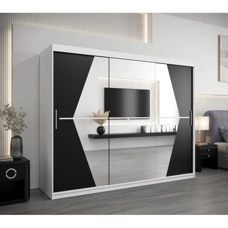 Horká Nabídka Šatní skříň SAMANTA - šířka 250 cm, bílá / černá