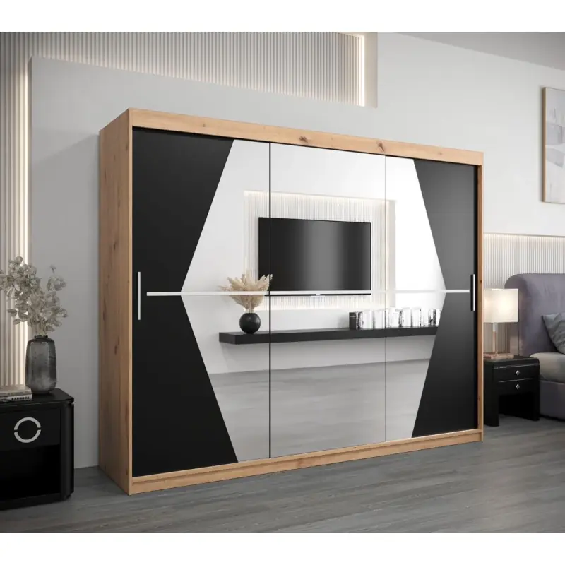 Doprava Zdarma Šatní skříň SAMANTA - šířka 250 cm, dub artisan / černá