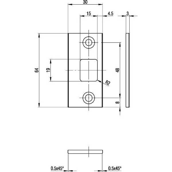 BKS protiplech pro rolničkový zámek 64 x 30 x 3 mm, nerez Levný