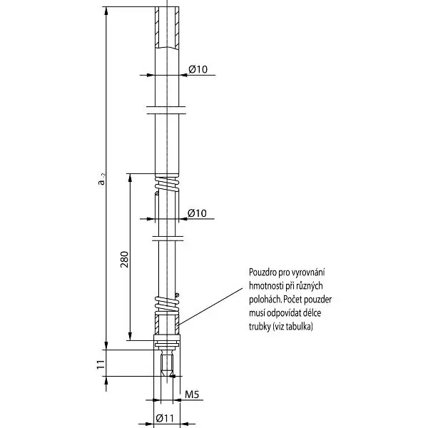 Finální Výprodej BKS rozvorová tyč 9036, 1635 mm, s pružinou a kluzným trnem, horní, pozink.