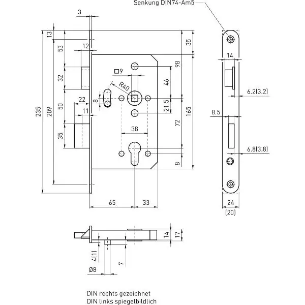 Hlavní zámek se třemi střelkami 1020 PZ, pravý, oblý, DM 65 mm, nerez Objednat Nyní