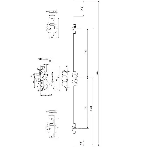 KFV MFV-zámek BS 3700 DIN, DM 45,štulp 2170 x 24 x 3mm hran., pozink stříbrný Tovární Cena