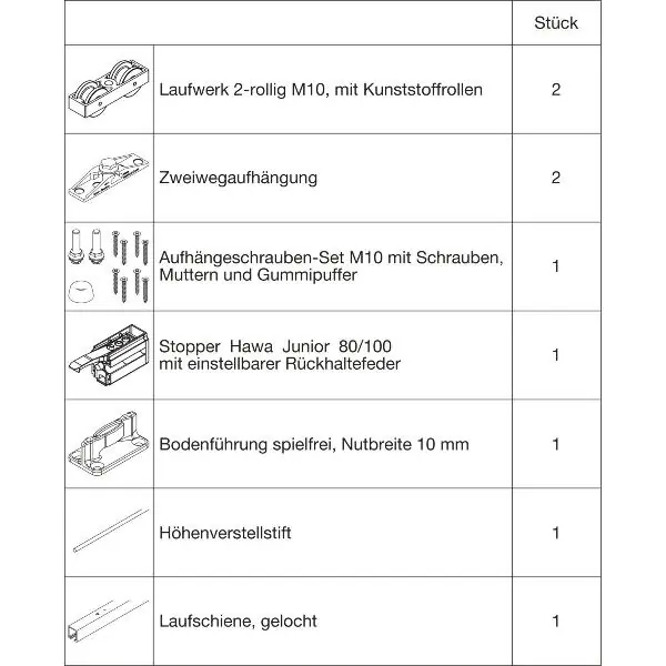 Ověřený HAWA Junior 100/Z kování pro dřevo pojezd kolejnice 1400 mm 1 FS Standard stříb.