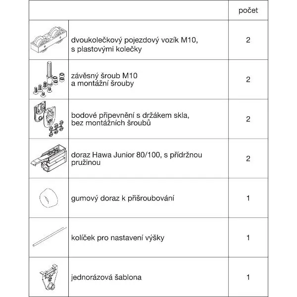 Odeslání Ihned HAWA Junior 80/GP sada kování pro sklo ESG/VSG 8-12 mm bez pojezdové kolejnice