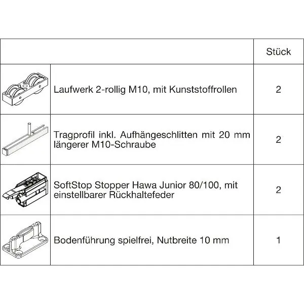 Zlevněný HAWA Junior 100/B sada kování dřevo SoftStop závěsný šroub o 20 mm delší (30230)