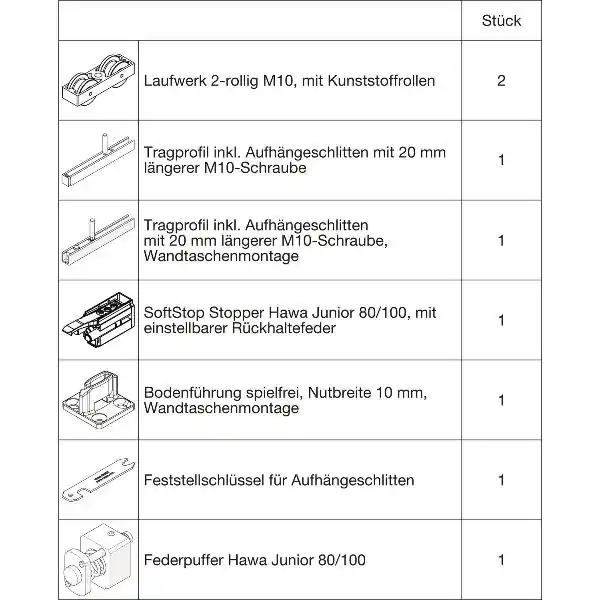 HAWA Junior 100/B-Pocket sada kování dřevo SoftStop pruž.doraz +20 mm (30261) Tovární Cena