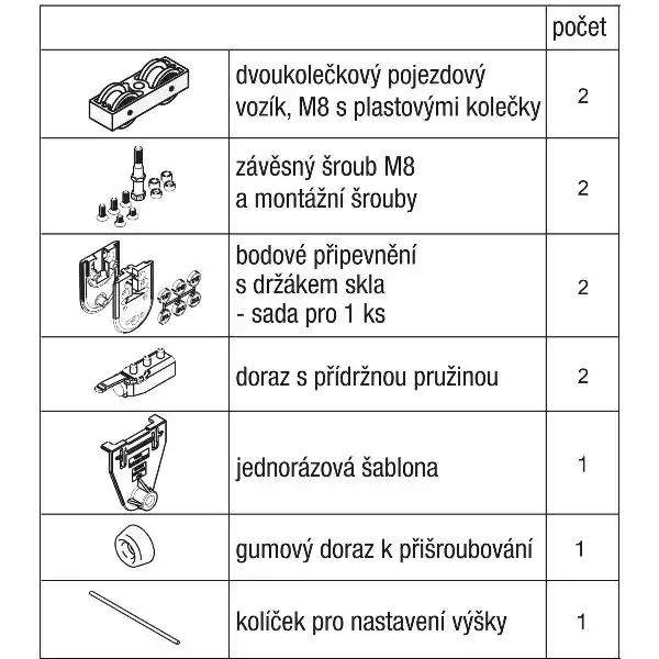 HAWA Junior 40/GP sada kování pro sklo ESG/VSG 8-12 mm bez pojezdové kolejnice Oblíbený